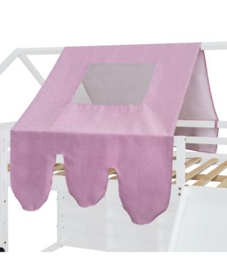 Wooden Loft Bed House-shaped Frame with a Tent