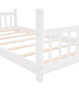 Twin Size House Bed Wood Bed, White