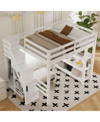 Loft Bed with Shelves Storage Stairs Wardrobe & LED