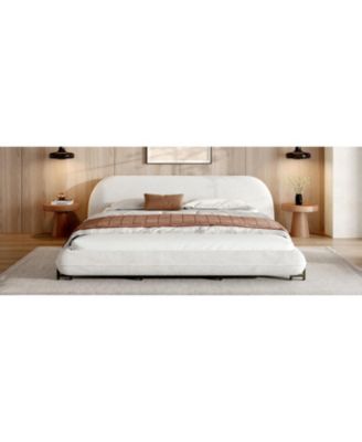 King Boucle Upholstered Platform Bed Frame