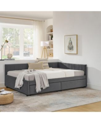 Tufted Upholstered Bed Frame with Drawers Velvet