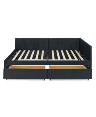 Tufted Upholstered Bed Frame with Drawers Velvet Black