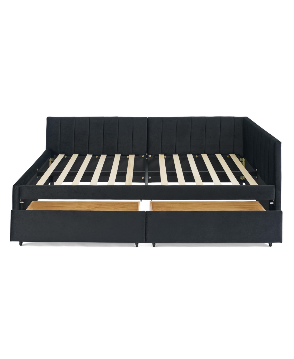 Streamdale Furniture Tufted Upholstered Bed Frame with Drawers Velvet Black