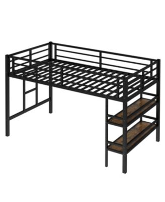 Twin Metal Loft Bed with Shelf & Ladder