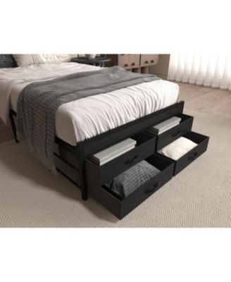 Twin Bed Frame with Storage Black Metal Platform