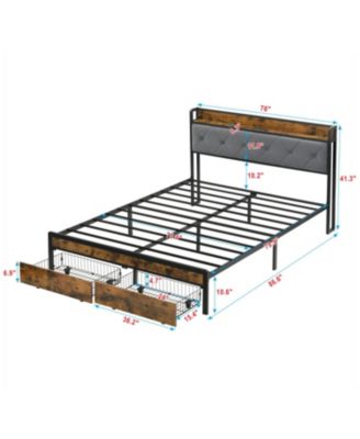 King Bed Frame LED Headboard Storage Drawers USB Charging