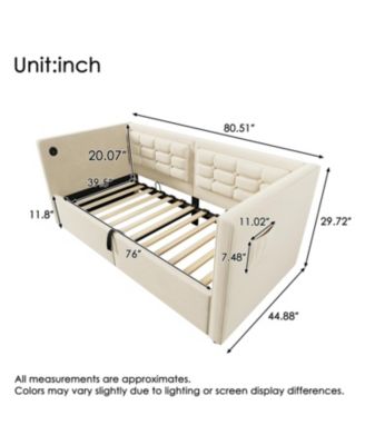 Upholstered Twin Daybed with Hydraulic Storage, USB Charging, Tufted Back, Beige Velvet