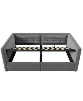  Upholstered Twin Daybed with Hydraulic Storage, USB Charging, Tufted Back, Gray Velvet