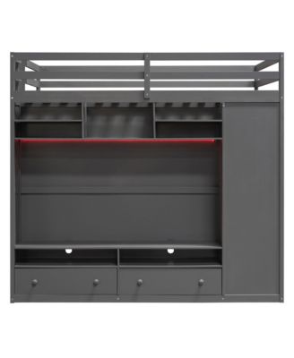 Full size Loft Bed with Drawers, Shelves and Light