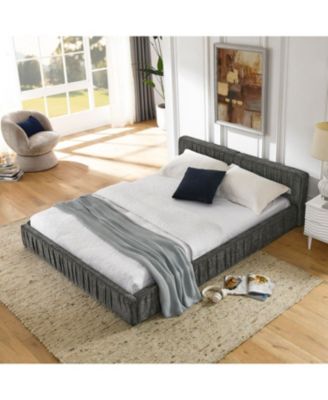 Upholstered Platform Bed with Headboard, Chenille Fabric, Grey
