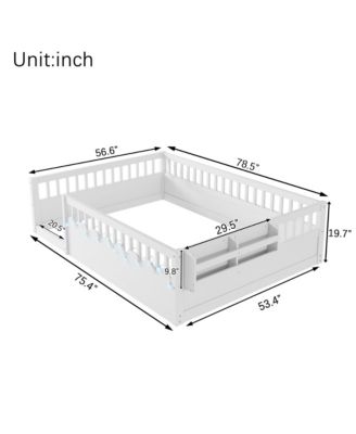 Montessori Floor Bed Frame, High Rails, Light & Shelf, White