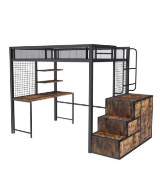 Loft Bed with Desk, USB, Drawers, Stairs & Storage - Black