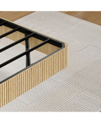  Oak King LED Floating Bed Frame - Wave Texture, Metal Slats