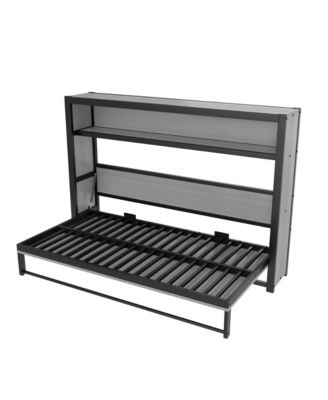  Twin Murphy Bed with Shelves, Foldable Metal Wall Bed - Gray