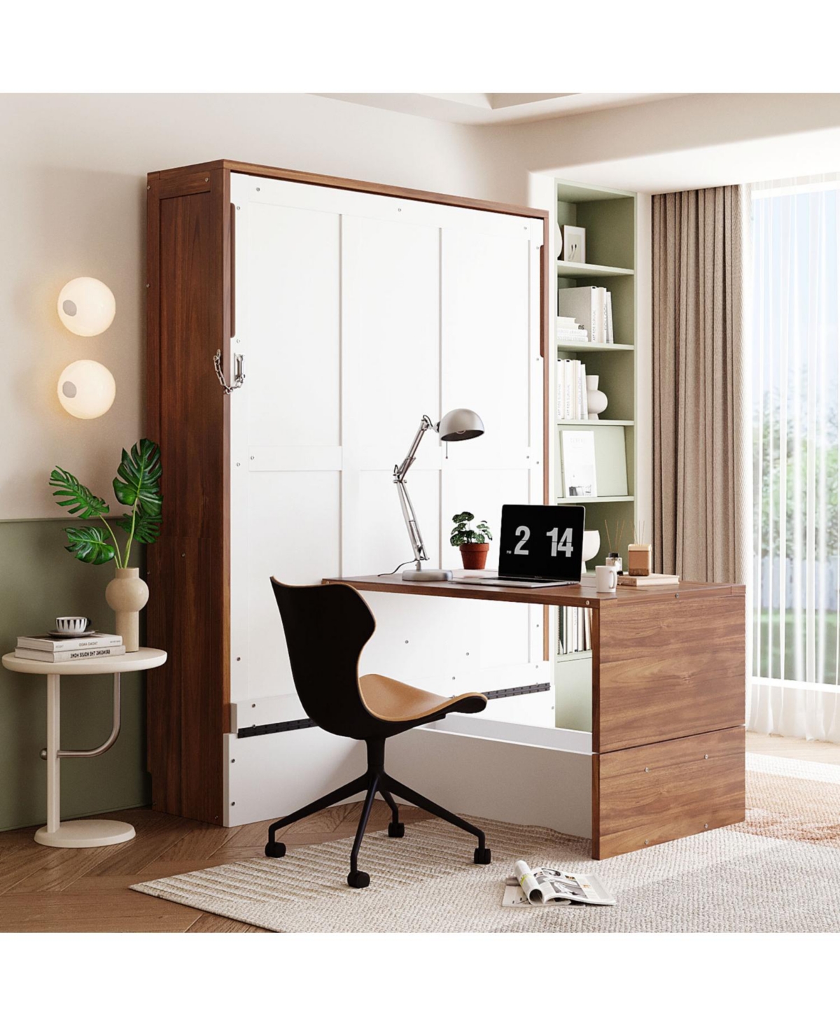 Streamdale Furniture Full Size Murphy Bed with Foldable Desk – Space Saving Wall Bed