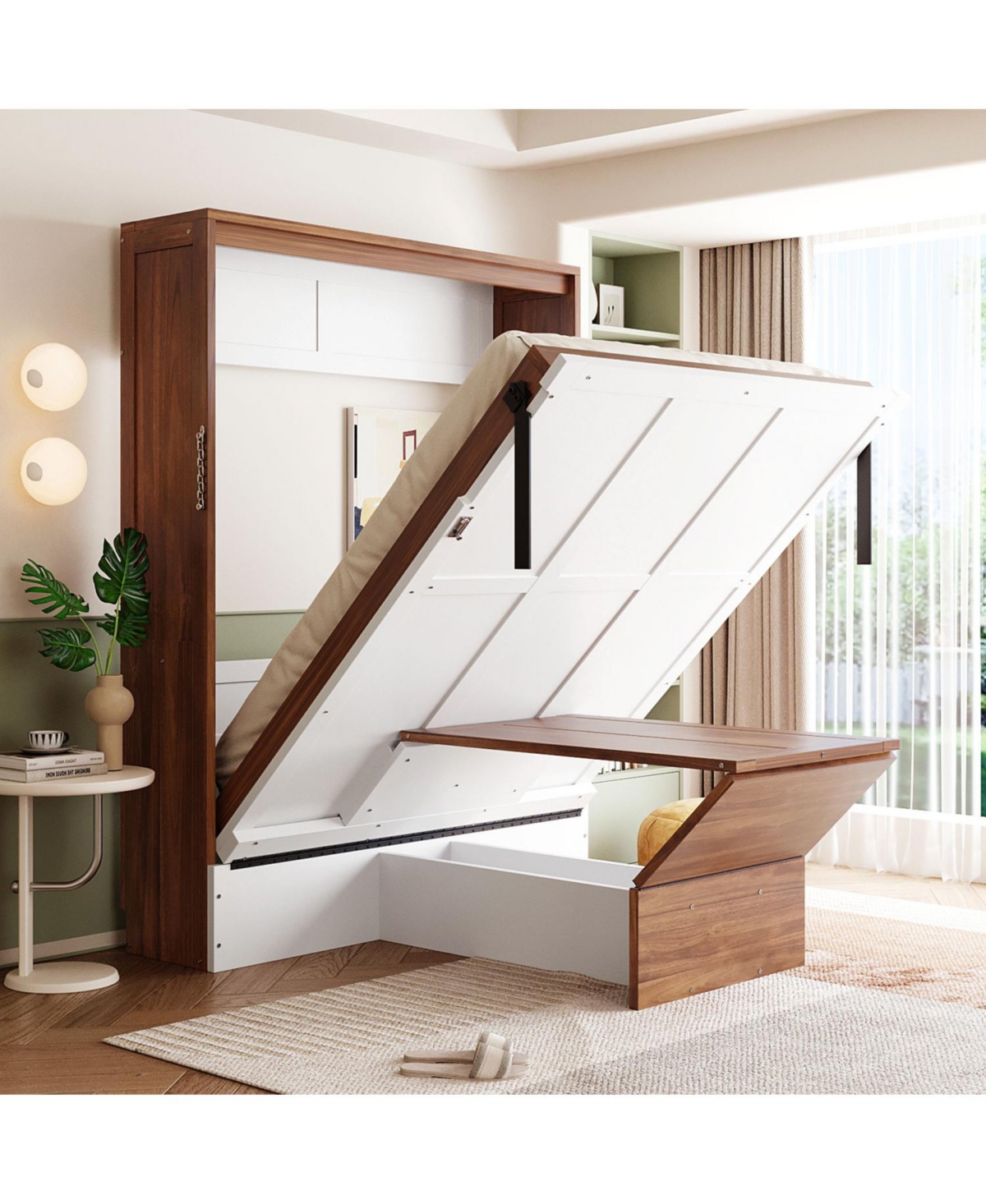 Streamdale Furniture Full Size Murphy Bed with Foldable Desk – Space Saving Wall Bed