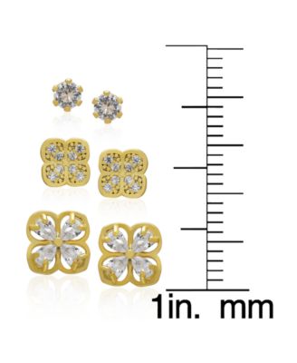 3-Pc. Cubic Zirconia (1.32 ct. t.w.) Triple Floral Stud Earrings Set