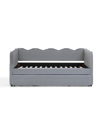 Gingham Daybed with Trundle, USB Port, Linen, Navy
