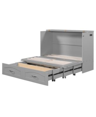  Murphy Bed with Drawer, USB Ports, Pulley Design - Gray