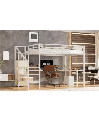 Queen Loft Bed with Desk, Wardrobe, Shelf & LED