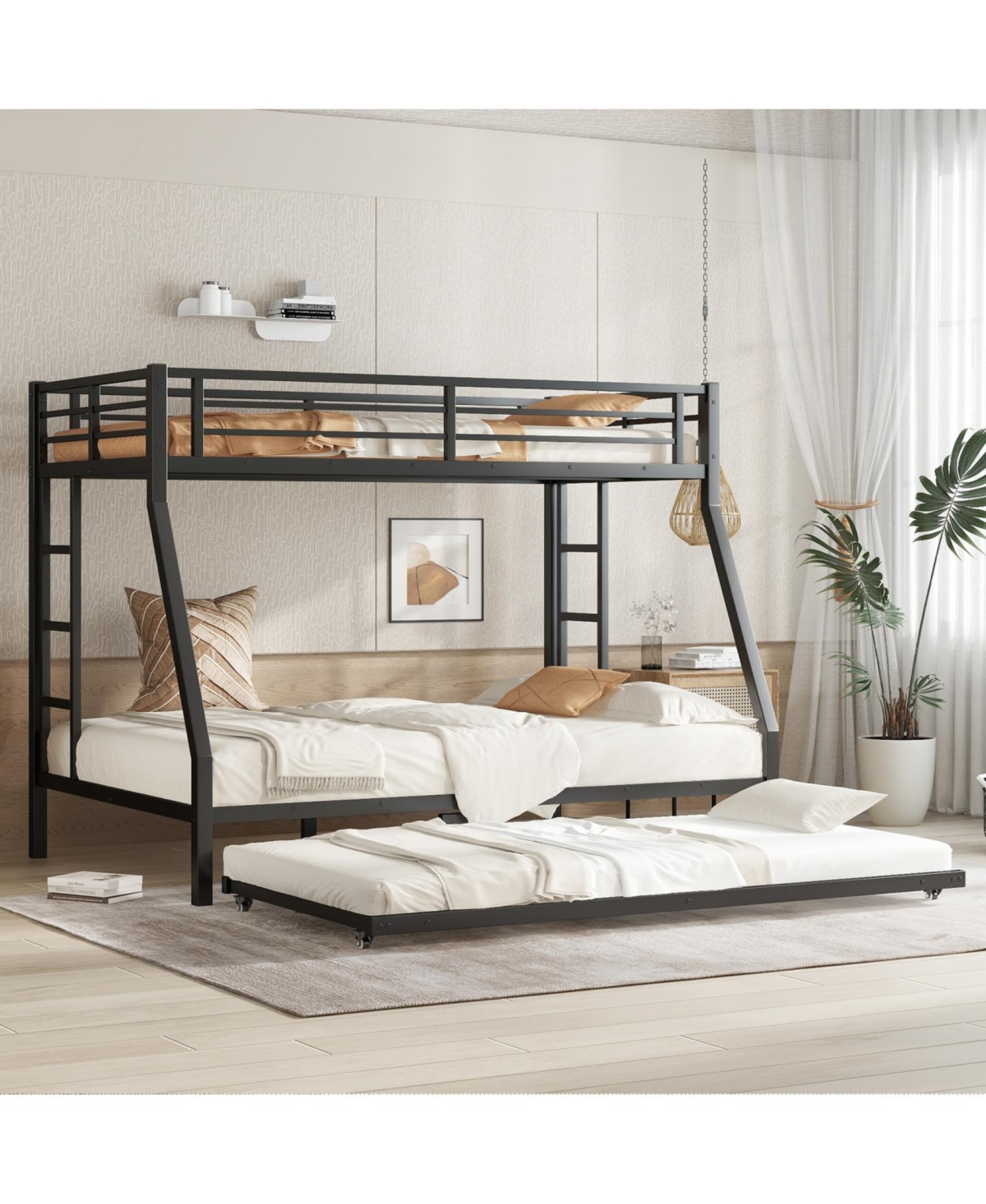 Streamdale Furniture Twin over Full Metal Bunk Bed with Twin Size Trundle