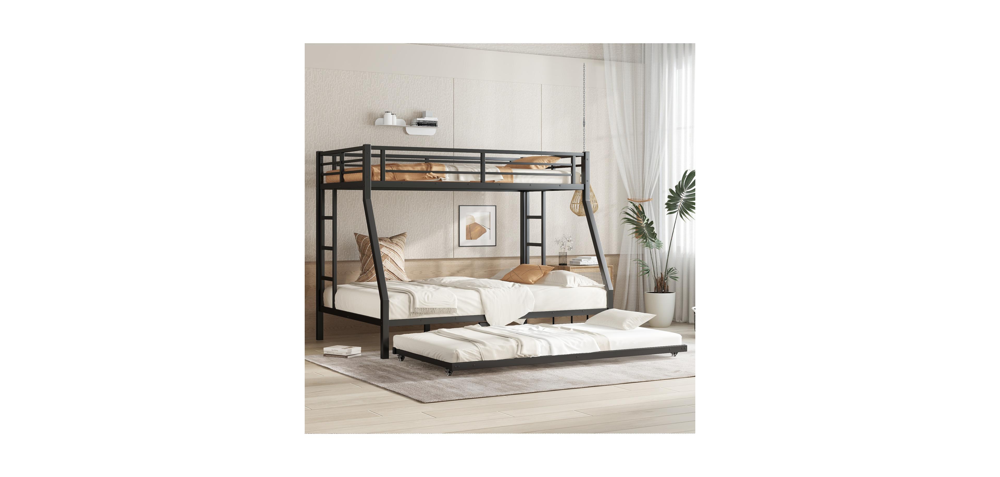 Streamdale Furniture Twin over Full Metal Bunk Bed with Twin Size Trundle