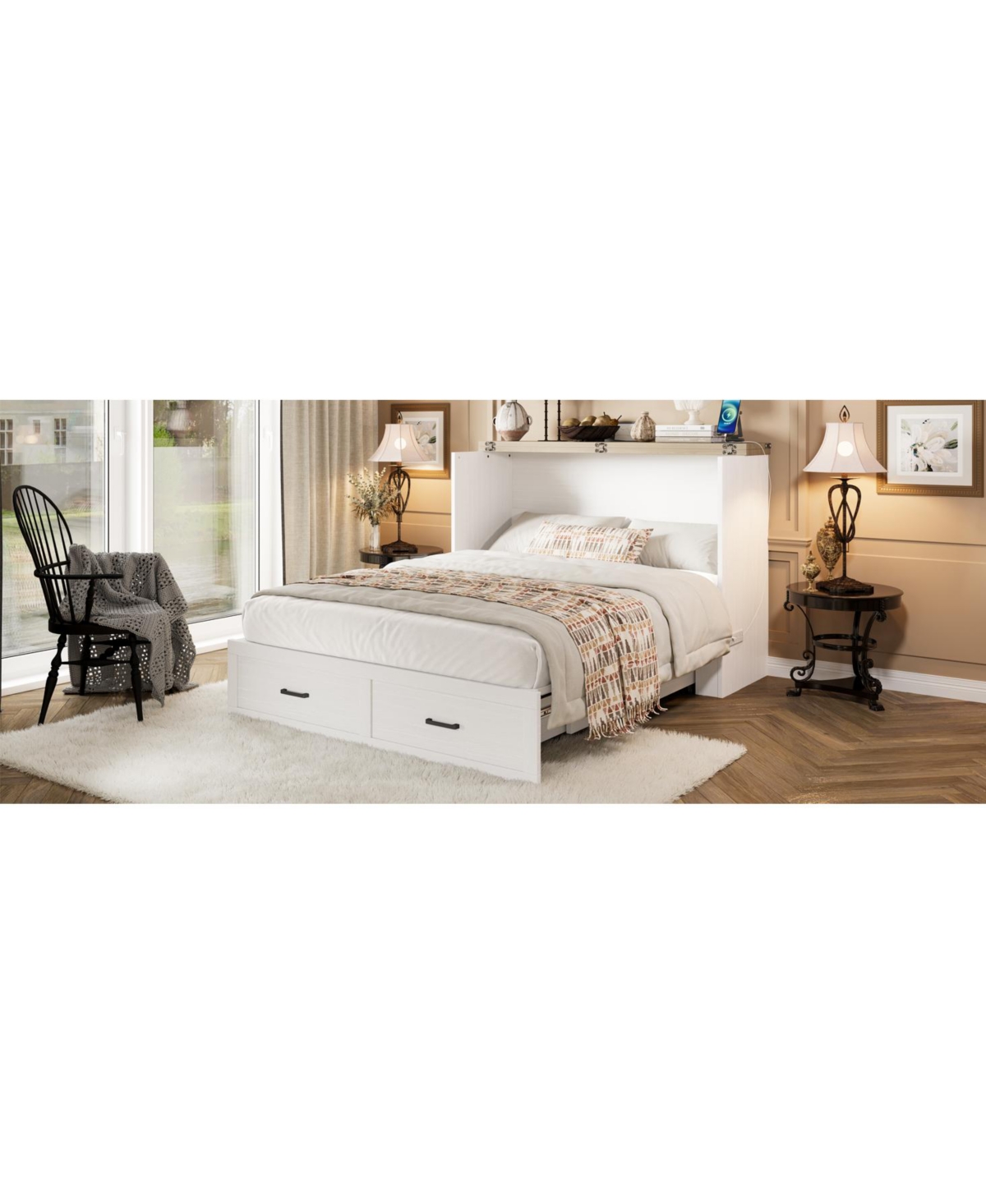 Streamdale Furniture Queen Murphy Bed Cabinet with Charging & Storage Drawer
