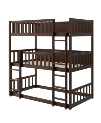 Twin Triple Bunk Bed, Ladders, Guardrails, Espresso