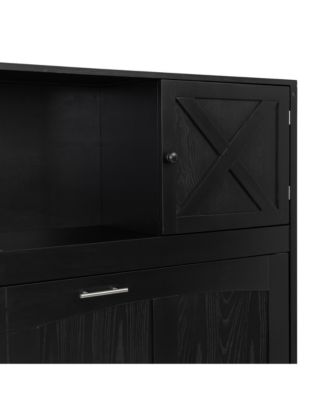 Full Size Murphy Bed with Storage Cabinets, Black