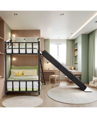 Streamdale Bunk Bed with Ladder and Slide, metal Bed Frame with Safety Guard Rails