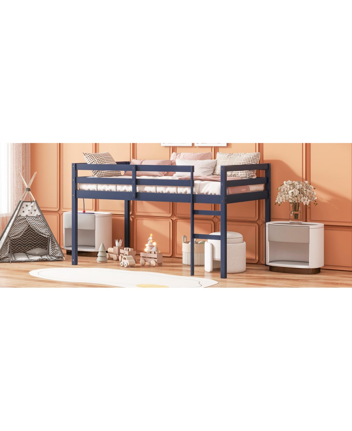 Streamdale Furniture Solid Wood Twin Loft Bed with Ladder - Blue
