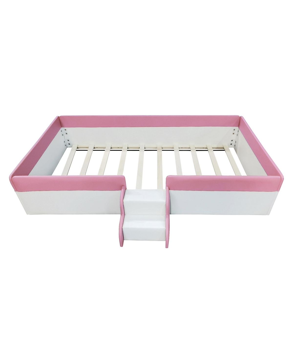Streamdale Furniture Twin Size Upholstered Daybed Frame with Fence and Stairs, (Pink+White