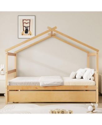  Wooden House Bed with Twin Trundle
