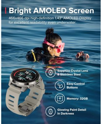 Ocean GPS Diving Watch with AMOLED Touchscreen, Heart Rate and Fitness Tracker