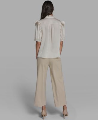 Women's Ruffle Shoulder V-Neck Top