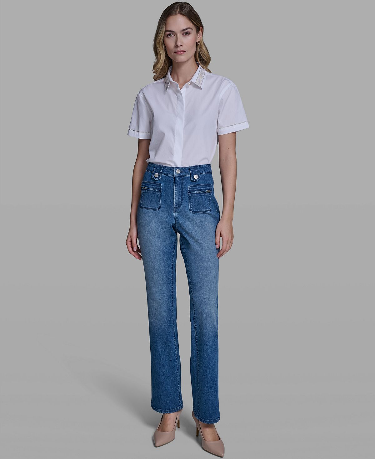 KARL LAGERFELD PARIS Women's Mid-Rise Straight Leg Jeans view 4 — MAYCSS fashion products