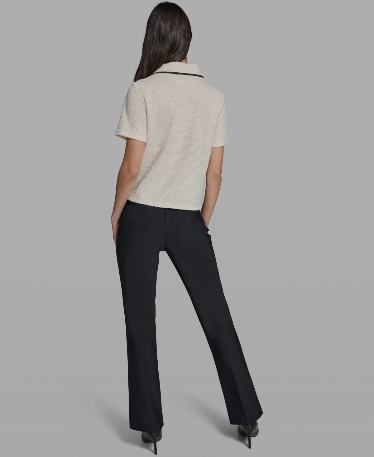 Karl Lagerfeld Paris Women's Knit Henley with Framing Collared Top