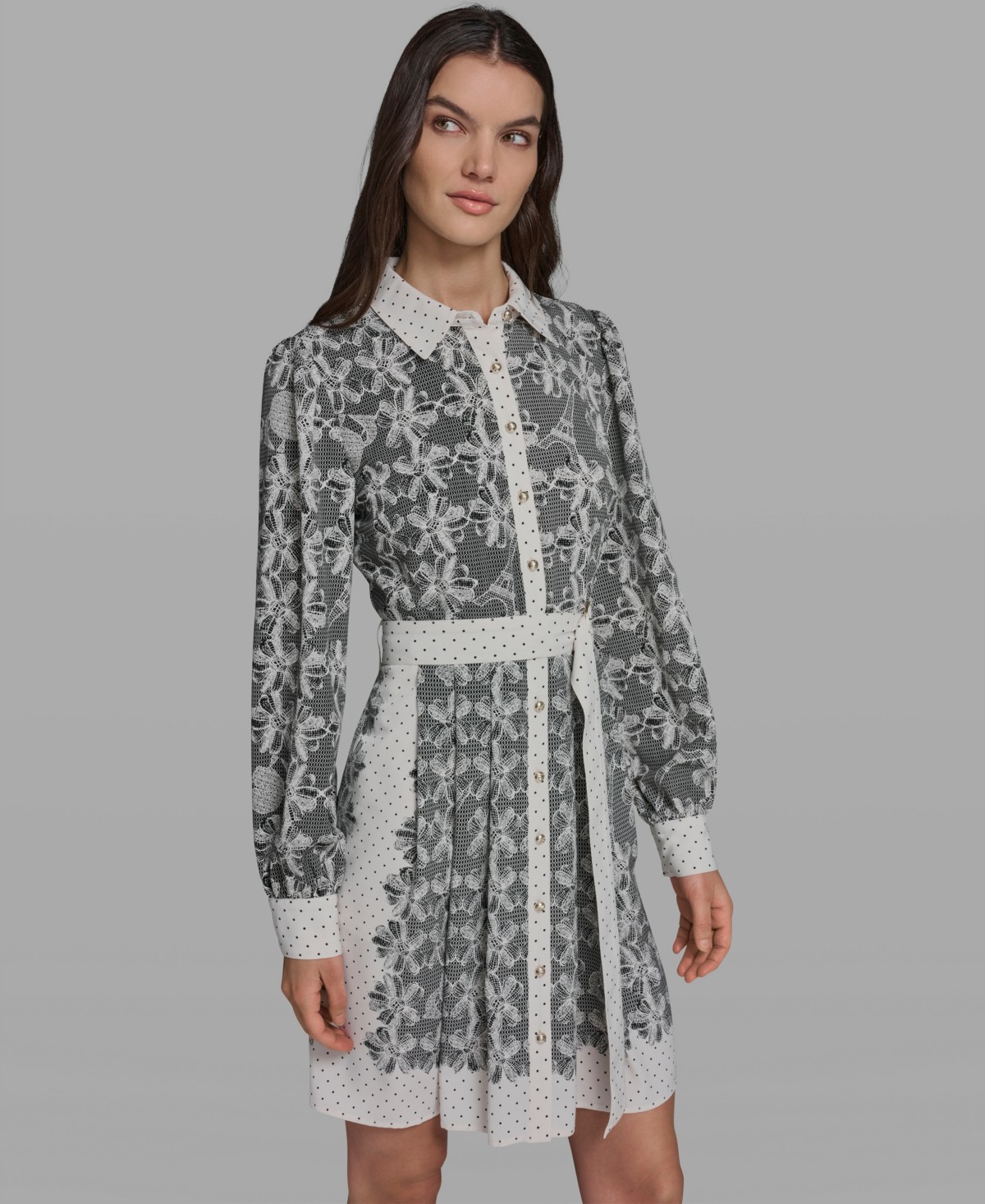 Женские KARL LAGERFELD PARIS Women's Lace Print Collared Shirt Dress — фото 1