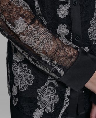 Women's Paris Lace Print Collared Top