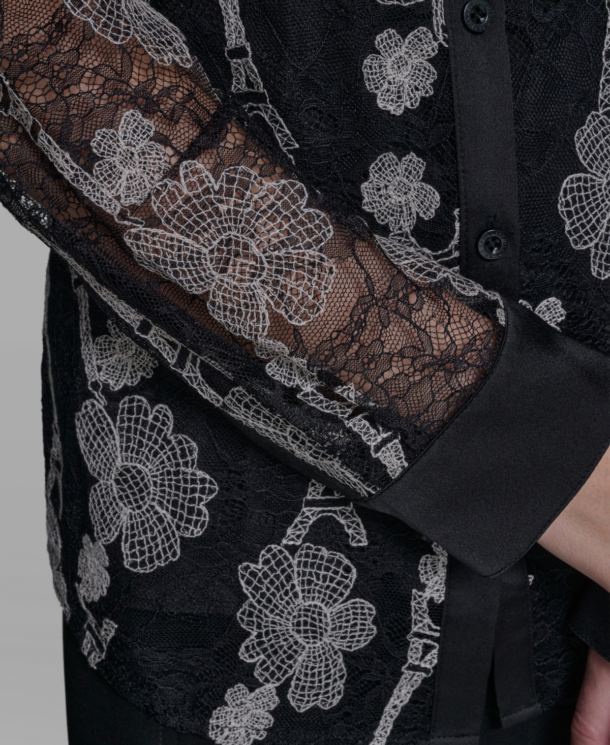 Karl Lagerfeld Paris Women's Lace Print Collared Top
