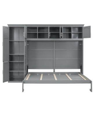 Queen Size Murphy Bed Wall Bed with Cabinets,Gray
