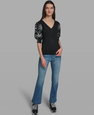 Women's Floral Short-Sleeve Sweater