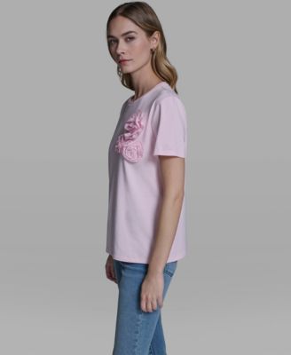 Women's Rose Trim Knit Crewneck Top