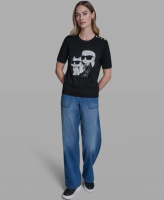 Women's Karl and Choupette Crewneck Graphic Sweater