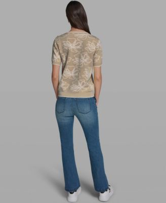 Women's Flower Print Short-Sleeve Sweater