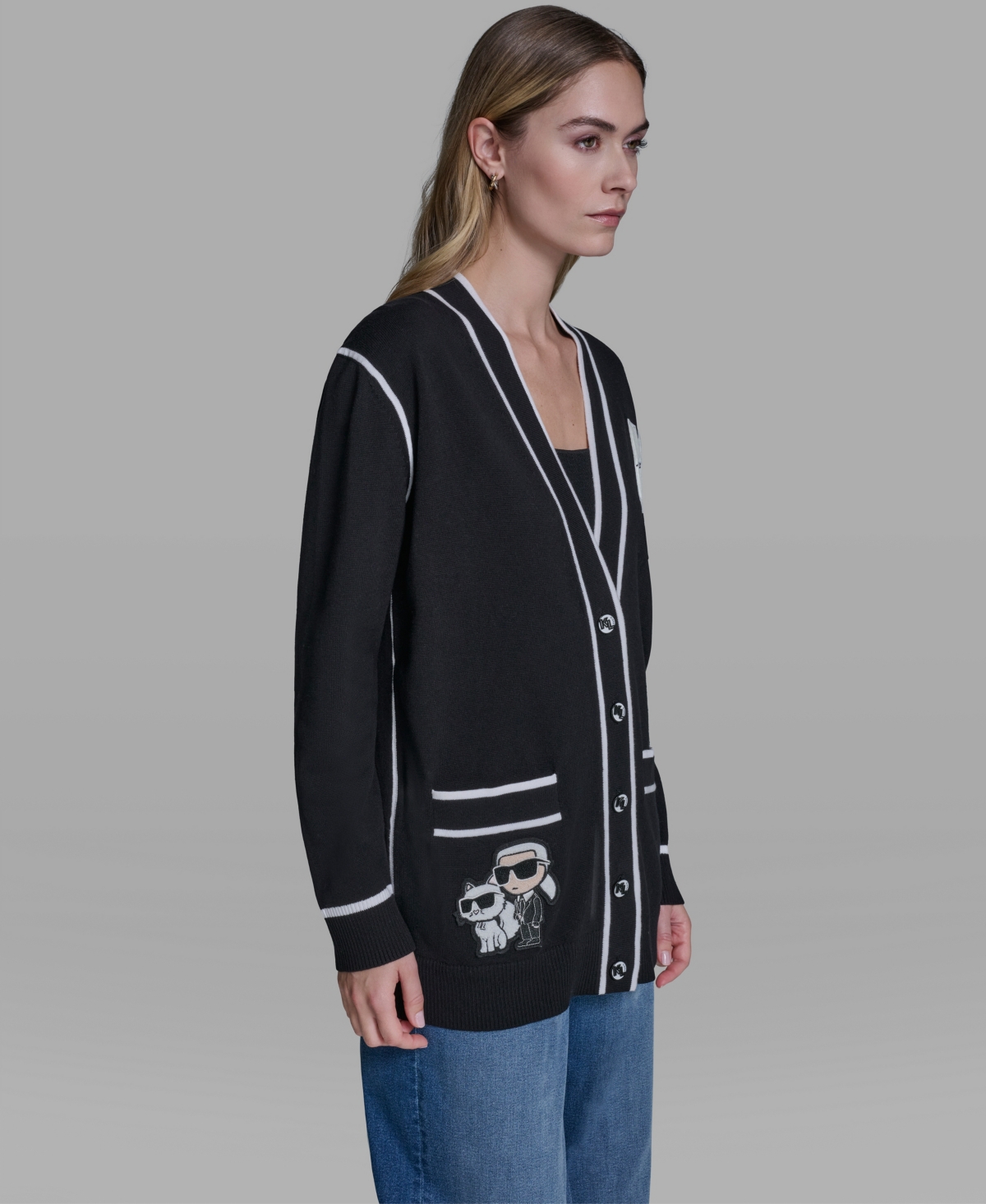 Karl Lagerfeld Paris Women's Long-Sleeve Varsity Cardigan