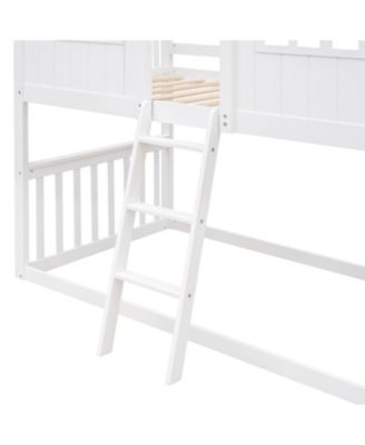 Twin Over Twin House Bunk Bed With Ladder, Wood Bed