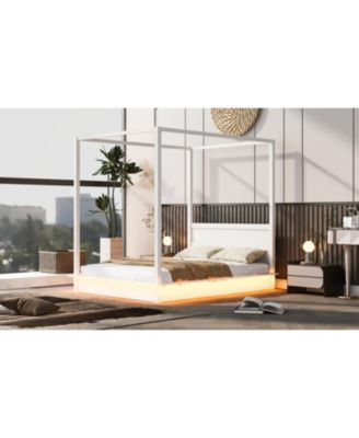 Queen Wood LED Canopy Bed, Platform, No Box Spring