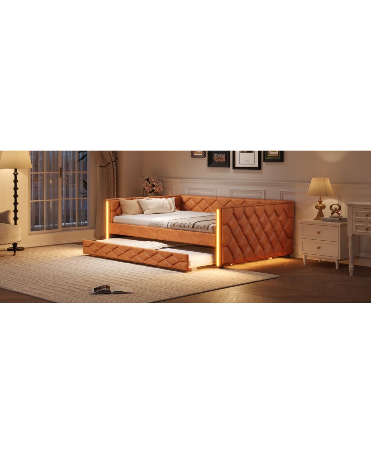 Streamdale Furniture Full Xl Size Upholstered Daybed with Trundle and Led
