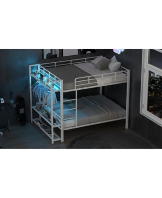 Twin Over Full Metal Storage & LED Light Bunk Bed